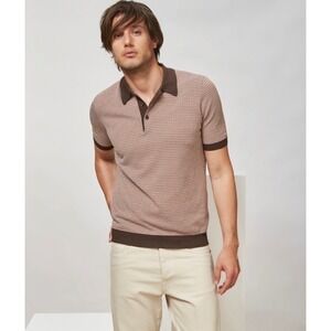 GRAN SASSO Polo Shirt Men's Sz L Brown Orange Geometric Golf S/S Knit Italy